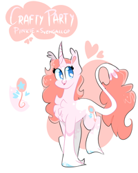 Size: 2204x2760 | Tagged: safe, artist:goldlines005, oc, oc only, oc:crafty party, pony, unicorn, base used, chest fluff, female, high res, horn, mare, offspring, parent:pinkie pie, parent:svengallop, parents:svenpie, reference sheet, simple background, solo, story included, unicorn oc, white background
