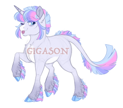 Size: 2727x2400 | Tagged: safe, artist:gigason, oc, oc:showstopper, pony, unicorn, female, high res, magical lesbian spawn, mare, obtrusive watermark, offspring, parent:trixie, parent:twilight sparkle, parents:twixie, raised hoof, simple background, solo, tongue out, transparent background, watermark