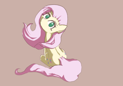 Size: 2388x1668 | Tagged: safe, artist:solid shrimp, fluttershy, pegasus, pony, g4, head tilt, looking at you, looking back, looking back at you, simple background, solo, tail, wingless