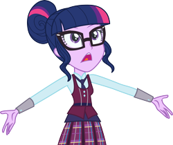 Size: 3568x3000 | Tagged: safe, artist:cloudy glow, sci-twi, twilight sparkle, equestria girls, g4, my little pony equestria girls: friendship games, clothes, crystal prep academy uniform, female, glasses, high res, looking up, necktie, open mouth, school uniform, simple background, singing, skirt, solo, transparent background, vector, what more is out there