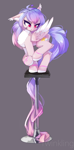Size: 949x1920 | Tagged: safe, artist:twinkling, oc, oc only, oc:twinkling, pegasus, pony, body markings, chest fluff, colored ears, colored hooves, colored wings, ear fluff, ear tufts, female, gradient mane, gradient tail, impossibly long tail, long tail, mare, markings, pale belly, red eyes, simple background, solo, standing on two hooves, stool, tail, two toned wings, wings