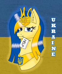 Size: 1280x1536 | Tagged: safe, artist:hiroultimate, oc, oc:ukraine, earth pony, pony, flag, nation ponies, ponified, sad, solo, ukraine