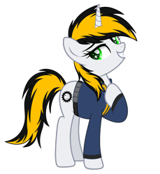 Size: 2000x2181 | Tagged: safe, artist:gearcircuit_446, oc, oc:446, pony, unicorn, fallout equestria, clothes, female, high res, jumpsuit, simple background, solo, transparent background, vault suit