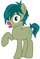 Size: 715x1051 | Tagged: safe, artist:php170, sandbar, earth pony, pony, undead, zombie, 28 pranks later, g4, cookie zombie, implied rainbow dash, looking at you, male, rainbow muzzle, raised hoof, simple background, solo, tail, teenager, transparent background, vector