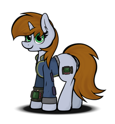 Size: 1464x1583 | Tagged: safe, artist:aaathebap, oc, oc only, oc:littlepip, pony, unicorn, fallout equestria, clothes, cute, eyes open, fallout, fanfic art, female, green eyes, jumpsuit, mare, pipbuck, simple background, solo, standing, transparent background, vault suit