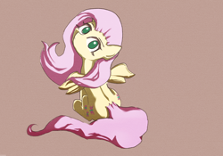 Size: 2388x1668 | Tagged: safe, alternate version, artist:solid shrimp, fluttershy, pegasus, pony, g4, female, head tilt, looking at you, looking back, looking back at you, mare, no pupils, rear view, simple background, sitting, solo, spread wings, turned head, wings