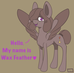 Size: 4064x4000 | Tagged: safe, artist:wax feather, oc, oc:wax feather, pegasus, pony, concave belly, crossdressing, male, slender, spread wings, standing, text, thin, transgender, wings