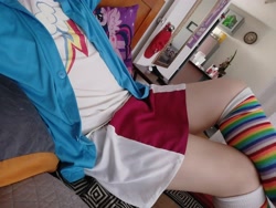 Size: 4608x3456 | Tagged: safe, photographer:mr.sparkle, rainbow dash, twilight sparkle, alicorn, human, equestria girls, g4, clothes, cosplay, costume, crossdressing, crossplay, irl, irl human, photo, rainbow socks, skirt, socks, solo, striped socks, twilight sparkle (alicorn)