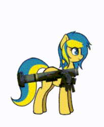 Size: 306x373 | Tagged: safe, artist:anonymous, edit, oc, oc:ukraine, pony, animated, cropped, current events, dancing, gif, javelin missile, jumping, meme, missile launcher, nation ponies, ponified, solo, ukraine