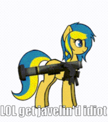Size: 303x344 | Tagged: safe, artist:anonymous, edit, oc, oc:ukraine, pony, animated, cropped, current events, gif, javelin missile, missile launcher, nation ponies, ponified, solo, ukraine