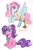 Size: 2000x3000 | Tagged: safe, artist:demiesop, kerfuffle, petunia petals, earth pony, pegasus, pony, g4, 2020, amputee, duo, female, flower, flower in hair, high res, mare, open mouth, open smile, prosthetic leg, prosthetic limb, prosthetics, rearing, simple background, smiling, white background