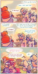 Size: 492x964 | Tagged: safe, artist:sockiepuppetry, fluttershy, hitch trailblazer, meadowbrook, sandbar, earth pony, pegasus, pony, g4, g5, 3 panel comic, chromatic aberration, comic, cute, dialogue, english, female, hitchbetes, male, mare, meadowcute, sandabetes, shyabetes, speech bubble, stallion