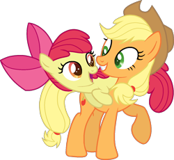 Size: 1186x1093 | Tagged: safe, artist:muhammad yunus, apple bloom, applejack, earth pony, pony, g4, the last problem, base used, bow, cowboy hat, female, gritted teeth, hair bow, hat, mare, medibang paint, open mouth, siblings, simple background, sisters, transparent background