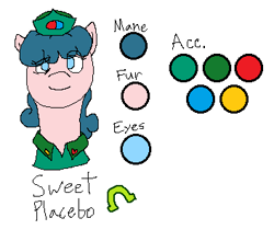 Size: 353x310 | Tagged: safe, artist:nukepony360, oc, oc only, oc:sweet placebo, earth pony, pony, hat, reference sheet, simple background, solo, white background