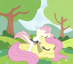 Size: 5960x5256 | Tagged: safe, artist:rubyg242, fluttershy, oc, hybrid, g4, absurd resolution, female, interspecies offspring, lying down, mother and child, mother and daughter, offspring, parent:discord, parent:fluttershy, parents:discoshy, prone, sleeping