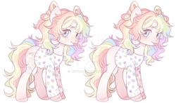 Size: 1024x604 | Tagged: safe, artist:miioko, oc, oc only, earth pony, pony, :p, clothes, deviantart watermark, duo, earth pony oc, multicolored hair, obtrusive watermark, rainbow hair, simple background, tongue out, watermark, white background