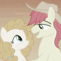 Size: 1080x1080 | Tagged: safe, edit, edited screencap, screencap, bright mac, pear butter, earth pony, pony, g4, season 7, the perfect pear, animated, baby, baby pony, colt, cowboy hat, duo, female, filly, flower, flower in hair, foal, hat, male, mare, open mouth, open smile, smiling, sound, stallion, tiktok, webm
