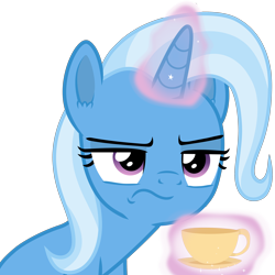 Size: 3000x3000 | Tagged: safe, artist:frownfactory, trixie, pony, unicorn, g4, student counsel, annoyed, cup, female, food, high res, magic, magic aura, mare, simple background, solo, tea, teacup, telekinesis, transparent background, vector