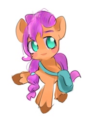 Size: 768x1024 | Tagged: safe, artist:pnpn_721, sunny starscout, earth pony, pony, g5, bag, braided ponytail, cute, female, looking at you, mare, raised hoof, saddle bag, simple background, solo, sunnybetes, white background