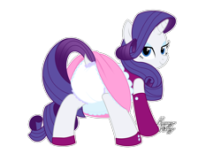 Size: 2360x1640 | Tagged: safe, artist:mommymidday, rarity, pony, unicorn, clothes, diaper, diaper fetish, dress, fetish, looking at you, looking back, looking back at you, non-baby in diaper, show accurate, simple background, skirt, tail, tail hole, transparent background, upskirt