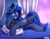 Size: 2100x1650 | Tagged: safe, artist:shadowreindeer, princess luna, alicorn, pony, g4, comparison, cute, draw me like one of your french girls, draw this again, female, folded wings, glass, large wings, looking at you, lunabetes, mare, pillow, redraw, solo, wine glass, wings