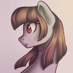Size: 900x900 | Tagged: safe, artist:maeveadair, oc, oc only, oc:maeve adair, pony, bust, female, looking sideways, mare, portrait, simple background, solo, surprised