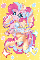 Size: 1604x2400 | Tagged: safe, artist:dstears, pinkie pie, earth pony, pony, semi-anthro, g4, arm hooves, bipedal, candy, chibi, clothes, cute, decora, diapinkes, food, harajuku, lollipop, rainbow power, shoes