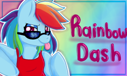 Size: 854x512 | Tagged: safe, artist:xvxcammyblossomxvx, rainbow dash, pegasus, semi-anthro, g4, arm hooves, clothes, female, solo, sunglasses, tank top, tongue out