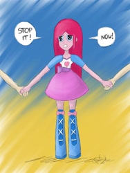 Size: 1500x2000 | Tagged: safe, artist:fude-chan-art, pinkie pie, equestria girls, g4, clothes, current events, female, flag, mouthpiece, offscreen character, pinkamena diane pie, ukraine
