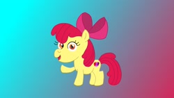 Size: 3264x1836 | Tagged: safe, apple bloom, earth pony, pony, g4, female, filly, foal, gradient background, looking at you, solo, waving at you