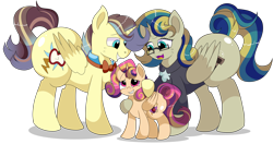 Size: 9000x4740 | Tagged: safe, artist:rainbowtashie, oc, oc:king righteous authority, oc:princess young heart, oc:queen fresh care, alicorn, pony, alicorn oc, alicorn princess, awkward smile, bowtie, butt, clothes, commissioner:bigonionbean, embarrassed, family, family photo, father and child, father and daughter, female, filly, flank, foal, fusion, fusion:apple bloom, fusion:braeburn, fusion:carrot top, fusion:derpy hooves, fusion:dinky hooves, fusion:doctor whooves, fusion:golden harvest, fusion:mayor mare, fusion:minuette, fusion:prince blueblood, fusion:scootaloo, fusion:sweetie belle, fusion:time turner, fusion:wind waker, glasses, horn, male, mare, mother and child, mother and daughter, plot, simple background, smiling, stallion, transparent background, wings