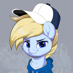 Size: 1280x1280 | Tagged: safe, artist:joaothejohn, oc, oc only, oc:terncode, pegasus, pony, cap, clothes, cute, hat, lidded eyes, pegasus oc, simple background, solo