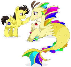 Size: 8600x8100 | Tagged: safe, artist:rainbowtashie, oc, oc:rainbow tashie, oc:tommy the human, alicorn, pony, siren, alicorn oc, australia, boop, child, colt, commissioner:bigonionbean, cute, daaaaaaaaaaaw, dialogue, duo, female, floppy ears, foal, gem, horn, hug, male, nintendo, simple background, siren gem, siren oc, sirenified, species swap, transparent background, wings