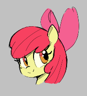 Size: 179x198 | Tagged: safe, artist:parfait, apple bloom, earth pony, pony, g4, aggie.io, bow, female, filly, foal, gray background, looking back, lowres, simple background, smiling