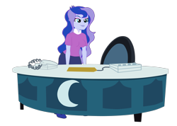 Size: 4936x3511 | Tagged: safe, alternate version, artist:gmaplay, princess luna, vice principal luna, equestria girls, g4, desk, desktop, phone, simple background, solo, transparent background