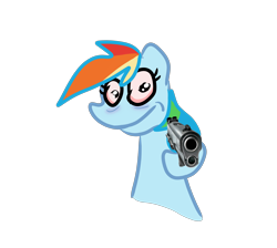 Size: 4000x3580 | Tagged: safe, rainbow dash, pegasus, pony, g4, delet this, female, gun, looking at you, mare, pointing at you, simple background, solo, transparent background, weapon