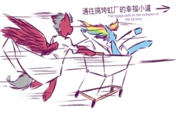 Size: 1080x810 | Tagged: safe, artist:dishihaoying, rainbow dash, oc, pegasus, pony, fanfic:rainbow factory, g4, fanfic art, shopping cart