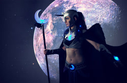 Size: 1570x1031 | Tagged: safe, artist:carambolag, nightmare moon, human, g4, belly button, clothes, cosplay, costume, full moon, irl, irl human, midriff, moon, photo