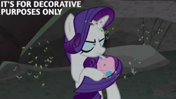 Size: 1280x720 | Tagged: safe, edit, edited screencap, editor:quoterific, screencap, rarity, pony, unicorn, g4, school raze, season 8, bag, eyes closed, female, mare, saddle bag, solo, text