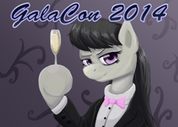 Size: 2450x1750 | Tagged: safe, artist:darksittich, octavia melody, earth pony, pony, galacon, galacon 2014, g4, champagne glass, clothes, female, hoof hold, mare, tuxedo