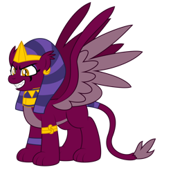 Size: 1600x1592 | Tagged: safe, artist:aleximusprime, the sphinx, sphinx, fanfic:let my ponies go, flurry heart's story, g4, anatankha, crown, egyptian, egyptian headdress, jewelry, let my ponies go, makeup, mascara, necklace, regalia, sharp teeth, simple background, solo, spread wings, teeth, transparent background, wings