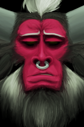 Size: 2000x3000 | Tagged: safe, artist:noupu, lord tirek, centaur, taur, g4, bust, high res, horns, lidded eyes, male, nose piercing, nose ring, piercing, portrait, septum piercing, solo, uncanny valley