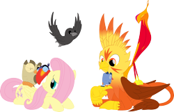 Size: 3550x2287 | Tagged: safe, artist:porygon2z, fluttershy, owlowiscious, oc, oc:blaze, oc:kaizu, bird, crow, griffon, pegasus, pony, g4, high res, simple background, the lion king, transparent background, zazu