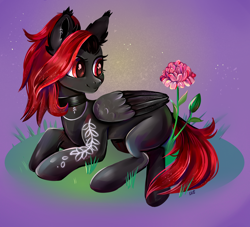 Size: 3200x2900 | Tagged: safe, artist:ske, oc, oc only, oc:julia_sunlight, pegasus, pony, grass, grass field, high res, peony, solo