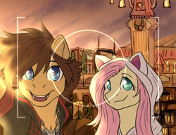 Size: 2600x2000 | Tagged: safe, artist:not-ordinary-pony, fluttershy, pony, fanfic:kingdom hearts of harmony, g4, commission, crossover, high res, kingdom hearts, kingdom hearts of harmony, ponified, selfie, sora, twilight town