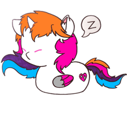 Size: 1000x1000 | Tagged: safe, artist:rainbowwing, oc, oc only, oc:rainbowwing, alicorn, pony, :3, :<, alicorn oc, chibi, colored wings, cute, eyes closed, folded wings, horn, lying, multicolored hair, multicolored wings, ponyloaf, prone, rainbowwing is trying to murder us, simple background, sleeping, snoring, solo, transparent background, wings
