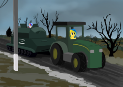 Size: 2480x1754 | Tagged: safe, artist:dr-fade, oc, oc only, oc:marussia, oc:ukraine, earth pony, pony, current events, john deere, nation ponies, ponified, russia, tank (vehicle), tractor, ukraine, war, z, z (military symbol)