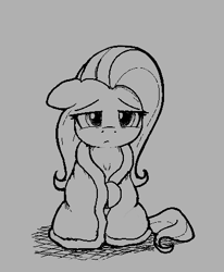 Size: 378x458 | Tagged: safe, artist:whiskeypanda, fluttershy, pony, g4, blanket, doodle, female, floppy ears, lidded eyes, mare, monochrome, sick, simple background, sitting, solo