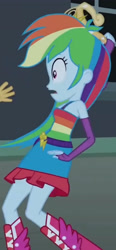 Size: 1899x4095 | Tagged: safe, screencap, rainbow dash, snails, equestria girls, g4, my little pony equestria girls, bare shoulders, belt, big crown thingy, boots, canterlot high, clothes, cropped, cutie mark on clothes, element of magic, fall formal outfits, female, fingerless gloves, gloves, jewelry, male, open mouth, regalia, shoes, sleeveless, solo focus