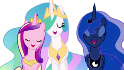 Size: 3265x1837 | Tagged: safe, artist:xxphantomxxx, princess cadance, princess celestia, princess luna, alicorn, pony, g4, season 4, twilight's kingdom, alicorn triarchy, eyes closed, female, mare, royal sisters, siblings, simple background, singing, sisters, transparent background, vector, you'll play your part